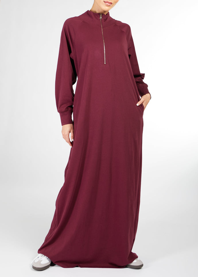 Zip Neck Abaya Burgundy | Modest Abayas | Aab Modest Wear