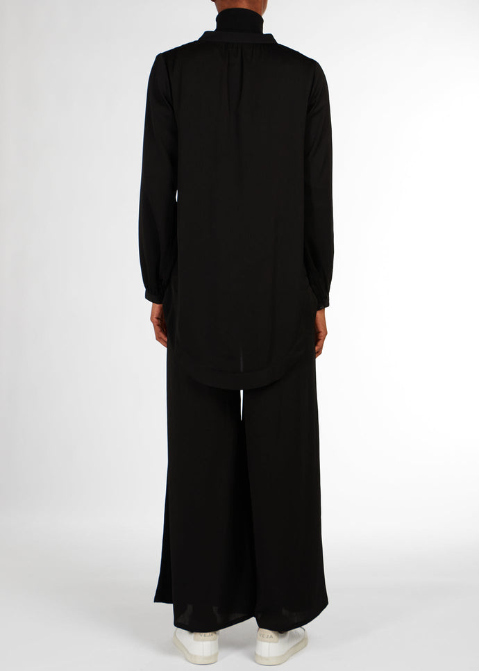 Cheesecloth Mandarin Midi Shirt Black | Midis & Tops | Aab Modest Wear