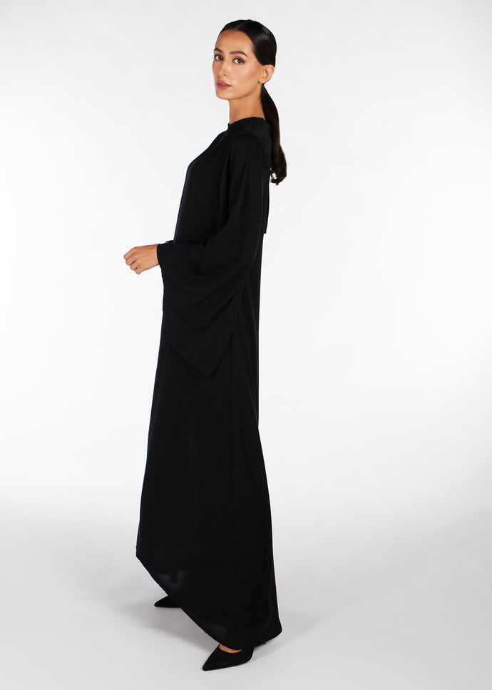 Flared Sleeve Maxi Black Satin