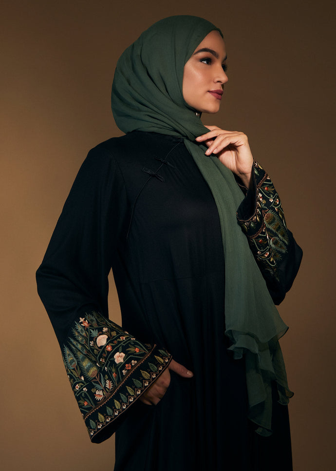 Landscape Green Chiffon Silk Hijab | Hijabs | Aab Modest Wear