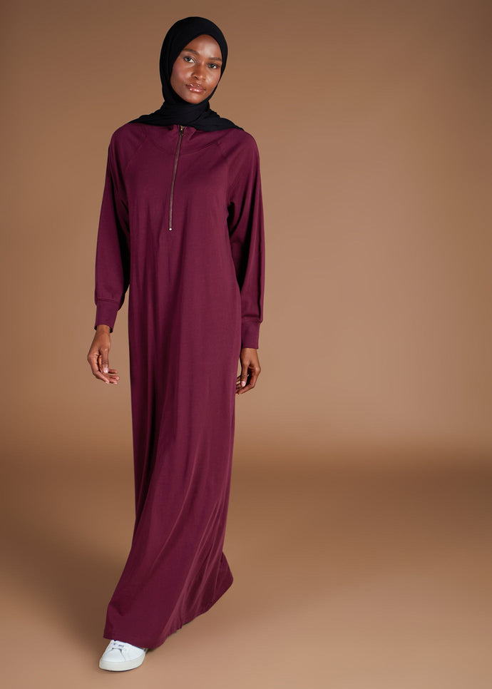 Zip Neck Abaya Burgundy | Modest Abayas | Aab Modest Wear