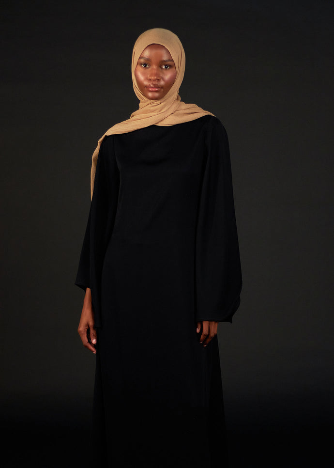 Flared Sleeve Maxi Black Satin