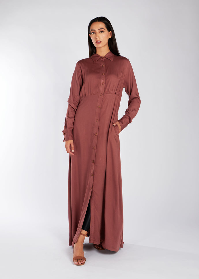 Rimmed Button Maxi Rosewood