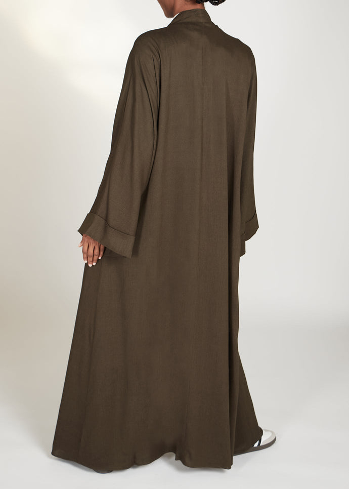 Linen Open Abaya Khaki | Abayas | Aab Modest Wear