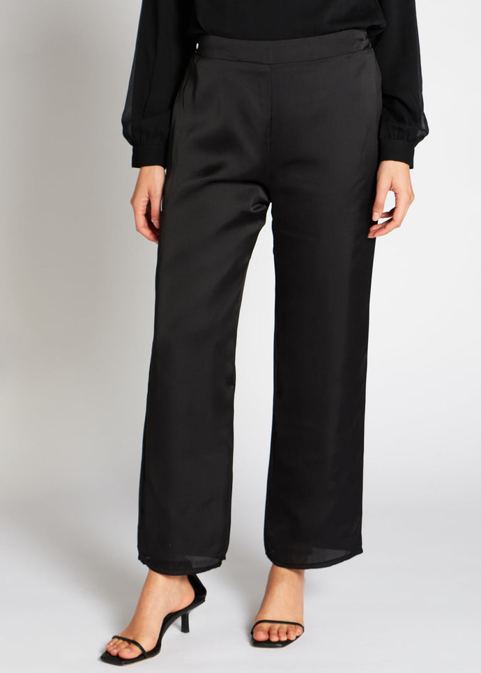 Satin Slim Leg Trousers Black