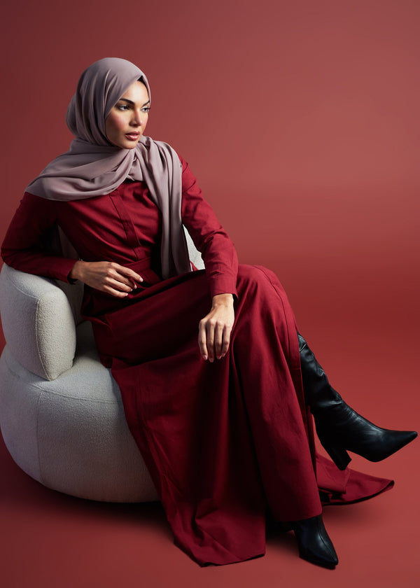 Cotton Shirted Maxi Plum | Shirted Maxi Dress | Aab Modest Wear