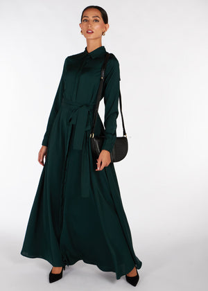 Silk Feel Shirted Maxi Deep Green