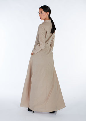 Waist Pleat Cotton Maxi Beige