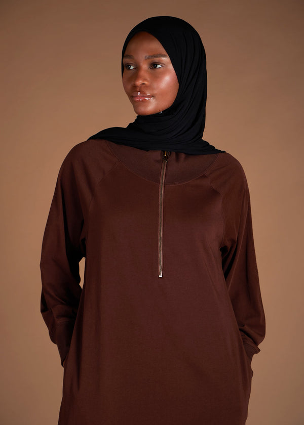 Zip Neck Abaya Dark Brown | Modest Abayas | Aab Modest Wear