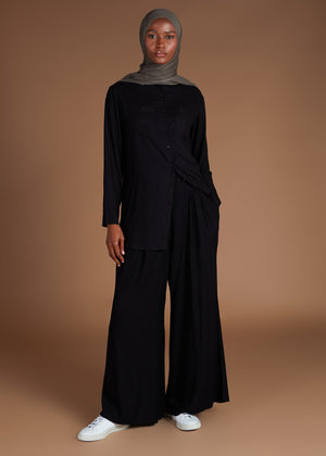 Cheesecloth Mid Flare Trousers Black | Flared Trousers | Aab Modest Wear