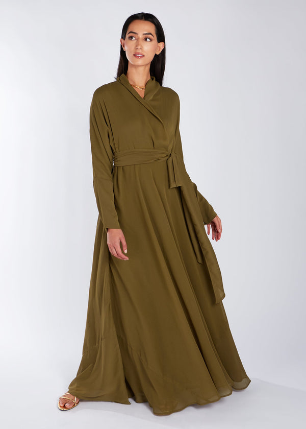 Chiffon Wrap Abaya Olive | Modest Abayas | Aab Modest Wear