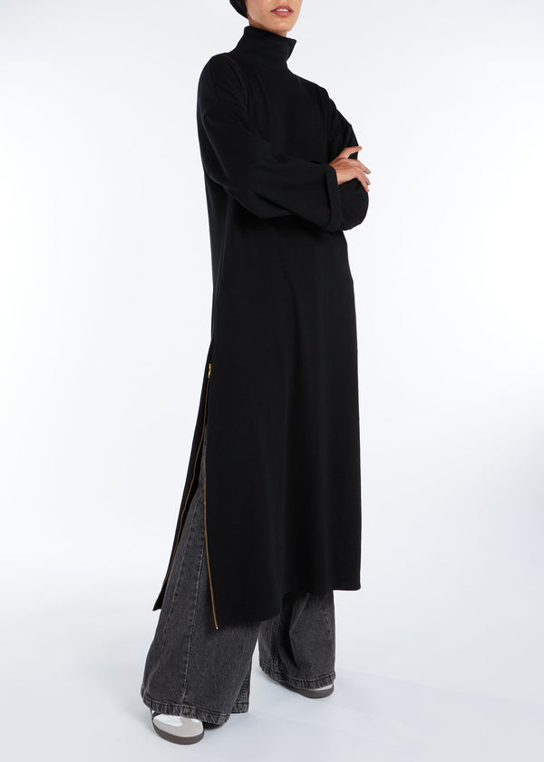 Side Zip Ribbed Midi Black