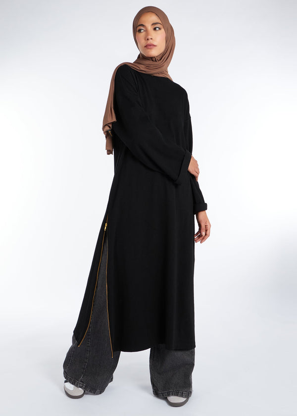 Side Zip Ribbed Midi Black