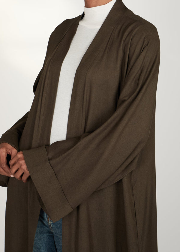 Linen Open Abaya Khaki | Abayas | Aab Modest Wear