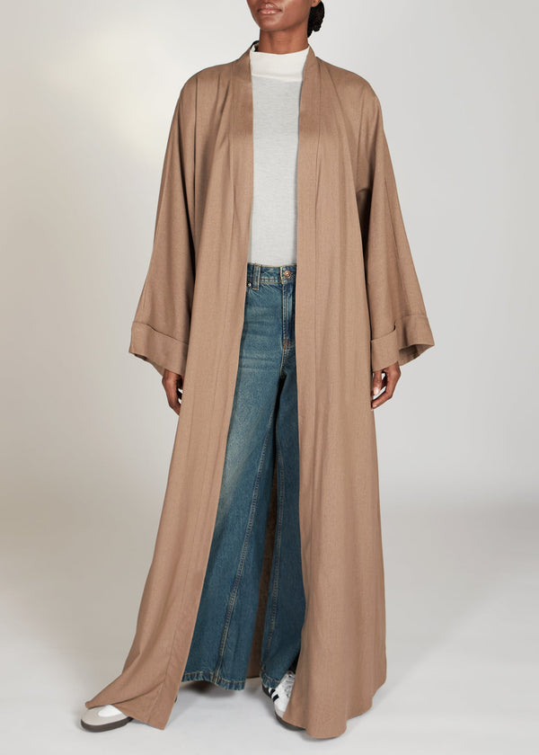 Linen Open Abaya Taupe | Abayas | Aab Modest Wear